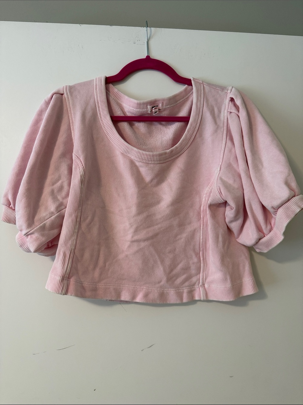 aerie Light Pink Puff-Sleeve Cropped Sweatshirt